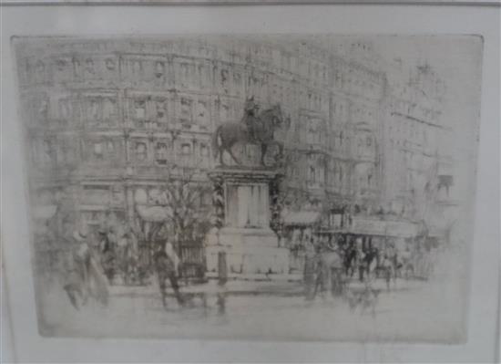 William Walcot (1874-1943) two etchings, Charing Cross and Piccadilly Circus - Eros being re-erected, signed in pencil, largest 11 x 14
